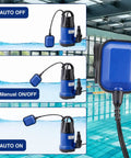 Heavy Duty Submersible Sump Pump With Automatic Float Switch, 1Hp Portable Utility Water Pump with switch settings