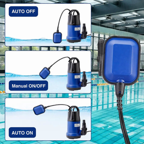 Heavy Duty Submersible Sump Pump With Automatic Float Switch, 1Hp Portable Utility Water Pump with switch settings