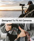 Person holding a camera with the Four Pack Beefed Up Stainless Steel D Ring Screw Adapter Kit For Cameras With Soft Cushion Base And Hassle Free One Quarter Twenty Thread Mount For Tripods Selfie Sticks Gimbals And Photography Strap Gear In Classic Black.