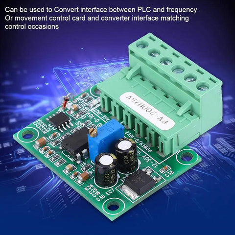 0-200Hz To 0-5V Frequency To Voltage Converter Module Digital To Analog Converter For DIY Electronics Fast 0.3-0.5 Second Response F/V Conversion Kit Inverter Ready Plug And Play Go-To Lab Pick PCB board with terminal blocks and components against a digital background