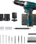 Total Ripper Cordless Drill 168 Volt Rechargeable Power Tool with accessories like batteries, charger, and drill bits for versatile home use.
