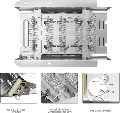 279838 Dryer Heating Element Compatible With Whirlpool Kenmore Maytag for 70 80 series, nickel wiring, heating coils visible