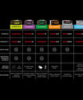 Front view of six 3M duct tape rolls in assorted colors on a black background
