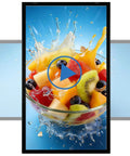 Sleek 43 Inch Commercial Digital Kiosk Display With Crisp HD Visuals And Plug And Play USB SD Media Support For Effortless Marketing Campaigns That Pull Heavy Traffic And Look Dope On Any Wall showing vibrant fruit splash video.