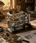 Engine Model Mechanical Assembly Kit For Classrooms And DIY Projects With Alloy Build And Visible Inner Components For Hands-On Teaching Desktop Display And Technical Reference on wooden desk