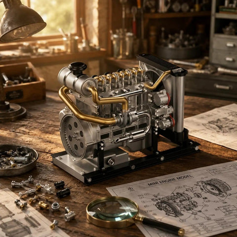 Educational Engine Model Kit With Clear Component Placement In Alloy Frame For Hands On Learning Mechanical Assembly Toy For Science Demonstrations And DIY Teaching Tools, mini engine model on workbench