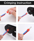 Crimping instruction for Ultimate Wire End Ferrule Kit 1200pcs For Stripped Wires Insulated Ferrule Crimp Pins, wiring process shown.
