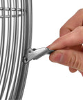 Close-up of hand adjusting steel guard on Beefy Deluxe Wall Mount Fan 30 Inch Diameter With Fixed And Oscillating Head 3 Speed 10000 CFM
