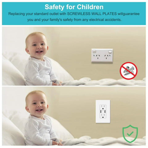 Comparison of childproofing with 10 Pack 1-Gang Screwless Wall Plates For Light Switch Dimmer GFCI USB Outlet Decorator Style Covers Durable Polycarbonate