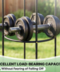 Heavy Duty Metal Climbing Plant Trellis Outdoor Freestanding Six Point Three Foot Tall Upgrade 100 Percent Metal With Powder Coating Built Tough For Roses Flowers Grapes Peas Cucumbers Tomatoes Cage demonstrating load-bearing capacity with weights.
