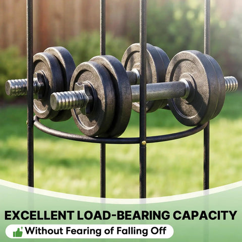 Heavy Duty Metal Climbing Plant Trellis Outdoor Freestanding Six Point Three Foot Tall Upgrade 100 Percent Metal With Powder Coating Built Tough For Roses Flowers Grapes Peas Cucumbers Tomatoes Cage demonstrating load-bearing capacity with weights.