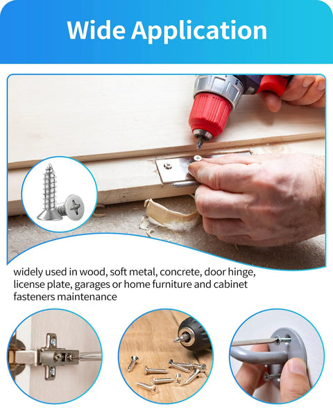 Application of Hardcore 304 Stainless Steel Screw Assortment Kit With Phillips Flat Head Self Tapping for wood and metal projects.
