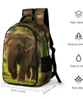 Elephant Printed Unisex Backpack With Large Capacity, Durable Polyester All Day Everyday Carry Bag with front view and size details.