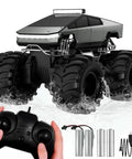 Amphibious 1 to 18 Scale RC Car Beasts All Terrain 4WD Off Road Pickup Waterproof 2.4GHz Remote Control Truck shown with accessories