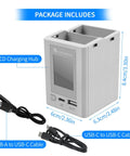 Two Way Battery Charging Hub For Mini 3 Pro Drone Batteries, Charge Two Batteries At Once With Smart Power Display, cables included
