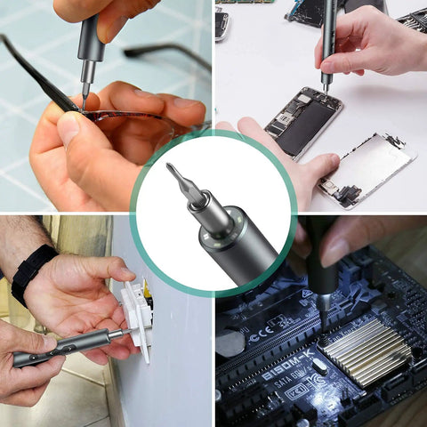 28 In 1 Cordless Electric Screwdriver Kit With 24 Bits, Type C Charging, LED Light used on smartphone, laptop, outlet, circuit board