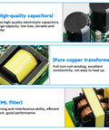 Close-up of Bulletproof Din Rail Power Supply components including capacitors, copper transformer, and EML filter for reliable performance.