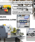 Gearless horizontal lathe control panel with switch and speed settings for Badass 8X39 Inch Metal Bench Lathe With 1100W Brushless Motor And Dead Nuts Precision Variable Speed Ranging From 50 To 2500 RPM For Heavy Duty Threading And Turning In Your Home Shop Rig.