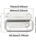 Built Tough 304 Stainless Steel Foldable Pull Handles, Top Shelf Ring Grip For Toolboxes, dimensions labeled, silver 4 pack.