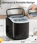 Portable Countertop Ice Maker With Carry Handle For Home Office And Parties, Produces About 26 Lbs Of Ice Per Day, black model with handle