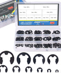 Must Have External E Clip Retaining Ring Washer Assortment Kit In Alloy Steel, Heat Treated For Tough, Reliable Build, 300 Piece Multi Size Set.
