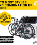 Heavy Duty 4 Bike Hitch Rack For 2 Inch Receiver, mounted on vehicle with two road bikes secured using ratcheting straps