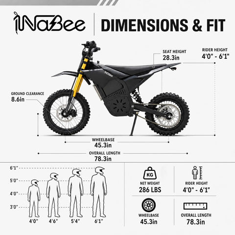 Crazy Fast 60v Electric Dirt Bike With 3000W Peak Power And Huge 20AH Battery Built For Teens And Adults Plus Full Hydraulic Brakes Sweet Mountain Off-Road Suspension For Wild Rides dimensions chart, side view