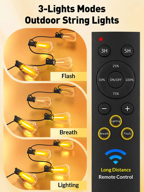 Remote control for 65 Foot Solar String Lights Outdoor Waterproof LED Edison Bulb with three light modes display