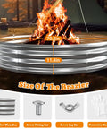Big 6 Foot Metal Fire Pit Ring For Outdoor Pits Bonfire Ring 0.7 Millimeter Thick And 1 Foot High Heavy Duty Silver Steel