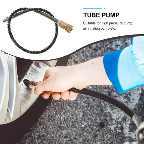 High Pressure Pump Hose Quick Connect Metal Coil Air Inflation Tube Works With Pressure Washers Compressors Plus Accessories Slick Easy Fit Fast Setup Efficient Home Garage Cleaning Tire Inflation And Fits Standard Nozzles Spot On Works Like A Charm brass coil hose connected to tire valve