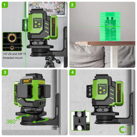 3D Self Leveling Laser Level With 3x360 Green Beam For Tiling Floors And More Osram Green Output Pro Grade Dual Li Ion LS03DG