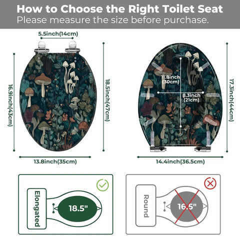 Toilet Seat Elongated Resin for Bathroom Replacement size guide with measurements for proper fit and installation details.