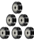 POM V Slot Pulley Wheels Set With 625zz Bearings For Slick High Speed Gantry Motion In DIY 3D Printers And CNC Machines 24mm OD 5mm ID 6mm Wide Black Finish, six wheels