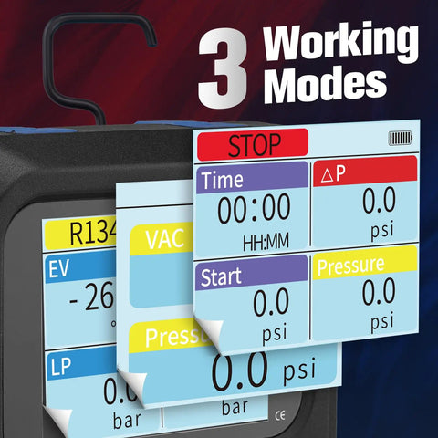 Pro Grade Digital HVAC Manifold Gauge Kit With 113 Refrigerants Database Dual Pressure And Temperature Display Fast Selection For Quick Diagnosis Supports R454B R410A R32 R134A R1234yf R22 And More Ideal For Techs And DIY Pros 3 working modes screen