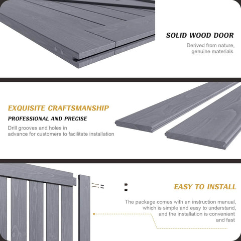 Installation details of Grey Wood Barn Door Slab 30 Inch By 84 Inch With Included 60 Inch Barn Door Hardware Track Kit in rustic style