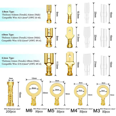 Massive 1000 Piece Quick Splice Crimp Spade Terminals Kit Includes Assortment Of 2.8mm 4.8mm 6.3mm Male And Female Wire Connectors