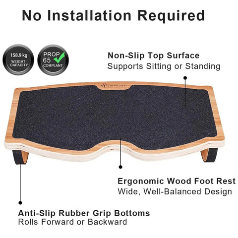 Ergonomic Wood Foot Rest With Rocker Board For Standing Desks, Supports Up To 350 Lbs, Non Slip, No Assembly, 18 Inch Wide