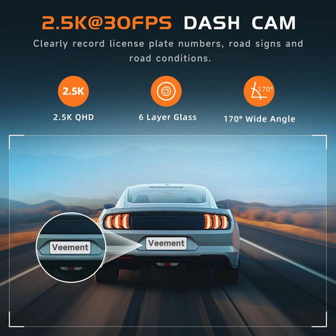 Car driving with 2.5K Front Dash Cam With 1.47 Inch Display, WiFi App Control, 170 Degree Wide Angle lens.