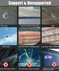 Image showing different windshield crack types such as bulls eye, star, and long cracks for Windshield Crack Repair Kit guidance.