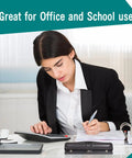 Woman using Workhorse 3 Hole Punch For Binders Heavy Duty Metal Hole Puncher With 10 Sheet Capacity in office setting.
