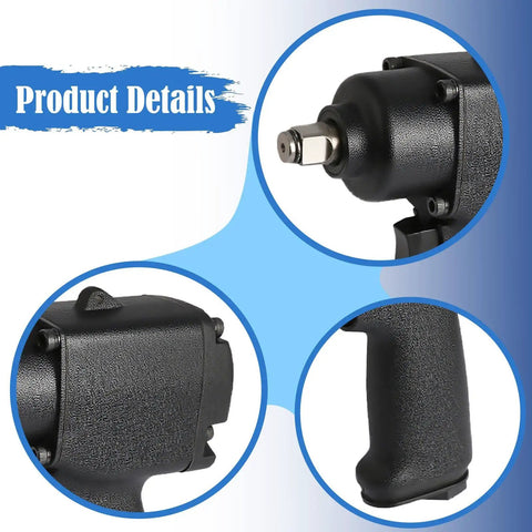 Close-up of the Compact Mini Pneumatic Impact Wrench Featuring Aluminum Alloy Chassis and ergonomic handle for easy grip.