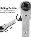 Close-up of HVAC Service Wrench Kit with hex bit adapter, focusing on rotating paddle for air conditioning and refrigeration repair.