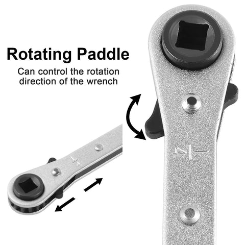 Close-up of HVAC Service Wrench Kit with hex bit adapter, focusing on rotating paddle for air conditioning and refrigeration repair.