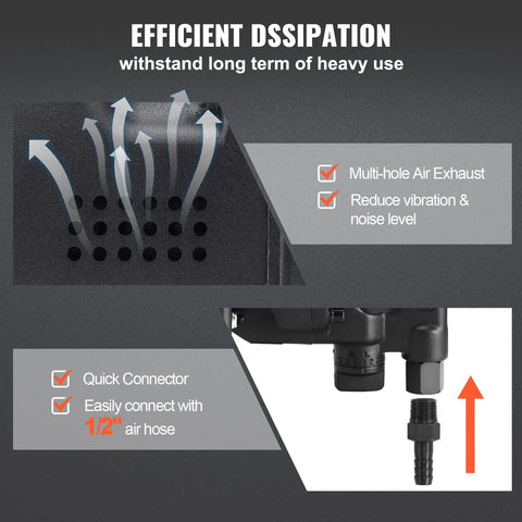 Graphic showing air exhaust system features on 1 Inch Air Impact Wrench With Up To 2730 Ft-Lbs Breakaway Torque.