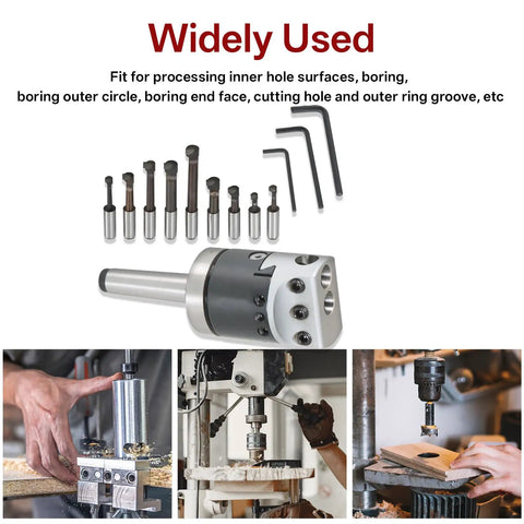 Nine Piece One Half Inch Carbide Boring Bar Set With MT2 Handle And Three Eighths Inch Sixteen Thread Two Inch Boring Bars