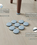 Self-Adhesive PTFE Furniture Slider Pad 0.63 Inch Round Glides for Hardwood Floors, Laminate, and Tile shown on chair leg
