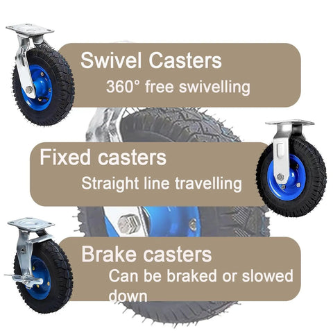 Top Shelf Heavy Duty Industrial Plate Casters With Brakes 6 8 10 Inch Furniture Wheels Set Of Two showcasing swivel, fixed, and brake casters.