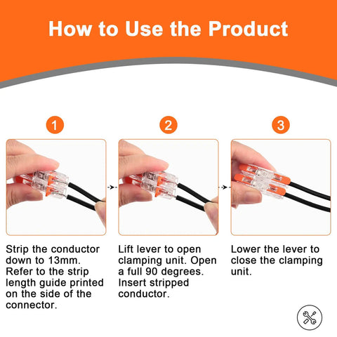 Heavy Duty Lever Wire Connectors Push In Electrical Nuts UL Certified For Secure Home Wiring Projects Quick Splice And Safe Connections That Are Totally Rad. 24pc orange lever connector how-to