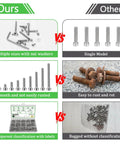 Comparison of Massive M3 Screws Set 915 Pieces Stainless Steel Hex Socket Head Cap Screws vs rusty screws and unclassified bags