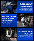 No Sweat Garage Ready Front End Service Kit With Ball Joint Separator Tie Rod End Puller And Pitman Arm Tool Set, showcasing tools for steering repair.